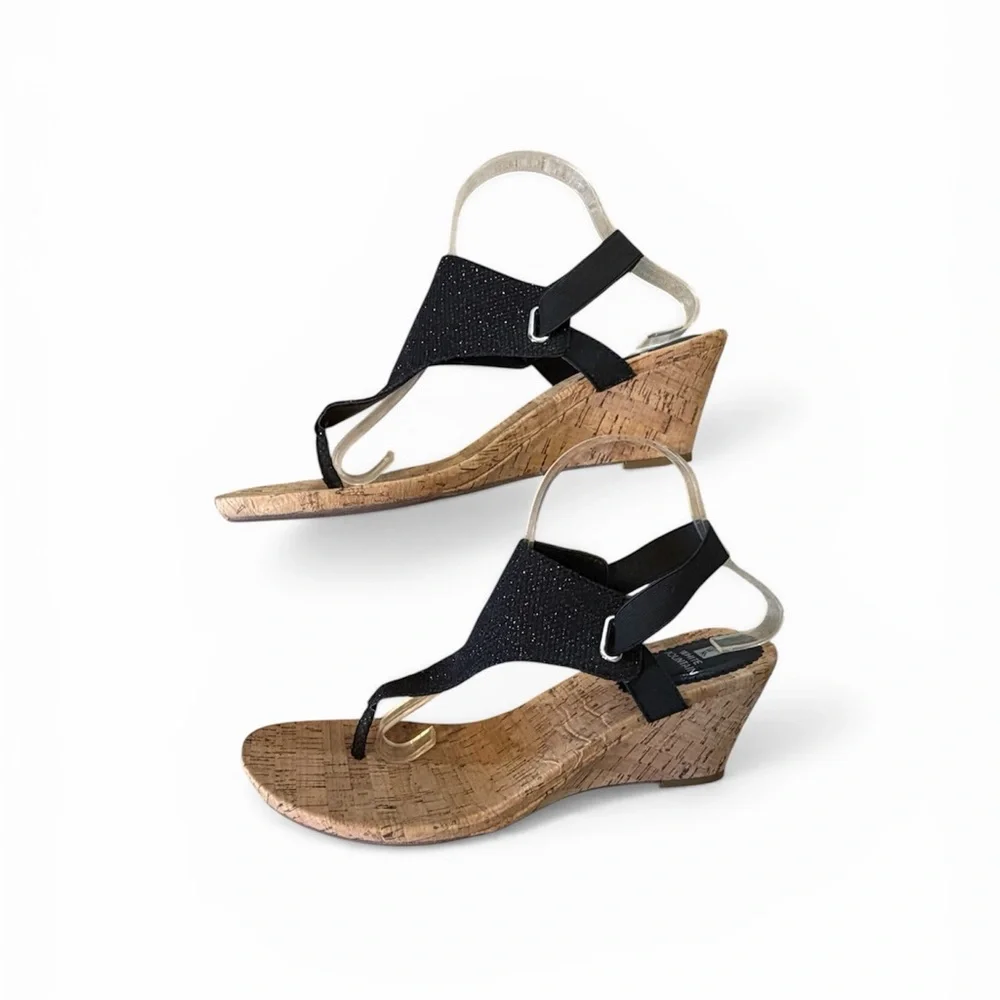 White Mountain All Good Black Cork Wedge Thong Sandals Size 11 - Picture 2 of 10